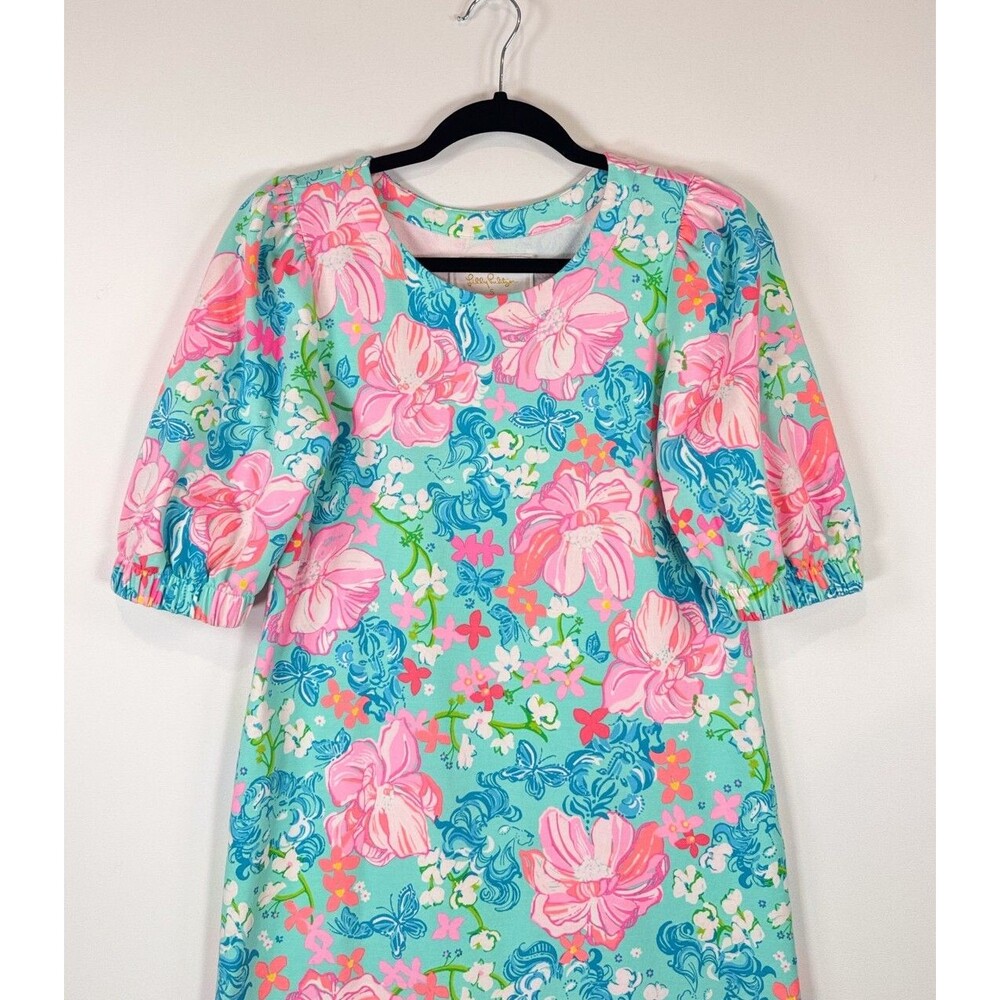 Lilly Pulitzer Dress Blue Cayce Mini Puff Sleeve Floral Luscious Lions Small - Picture 5 of 11